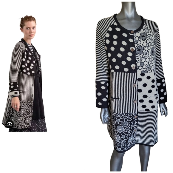 Gudrun Sjoden Sweaters - 375. Gudrun Sjoden Stylish Black and Tan Wool Patterned Sweater Cardigan - XL